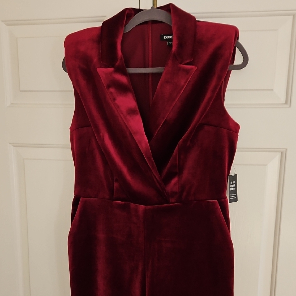Express Deep Red Velvet Jumpsuit SIZE 12